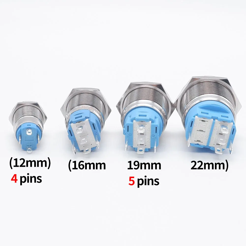 12 16 19 22 mm 금속 푸시 버튼 스위치(와이어 켜기 끄기 PC 전원 하이 헤드 12v 자동차 순간 래칭 고정 파란색 5V 220V)