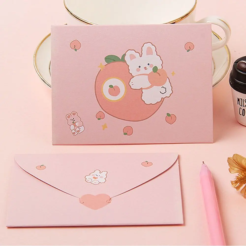 Ins 귀여운 만화 인사 카드, 축복 감사 봉투, 엽서 편지 종이, 접이식 아름다운 인사 카드, 새해 선물