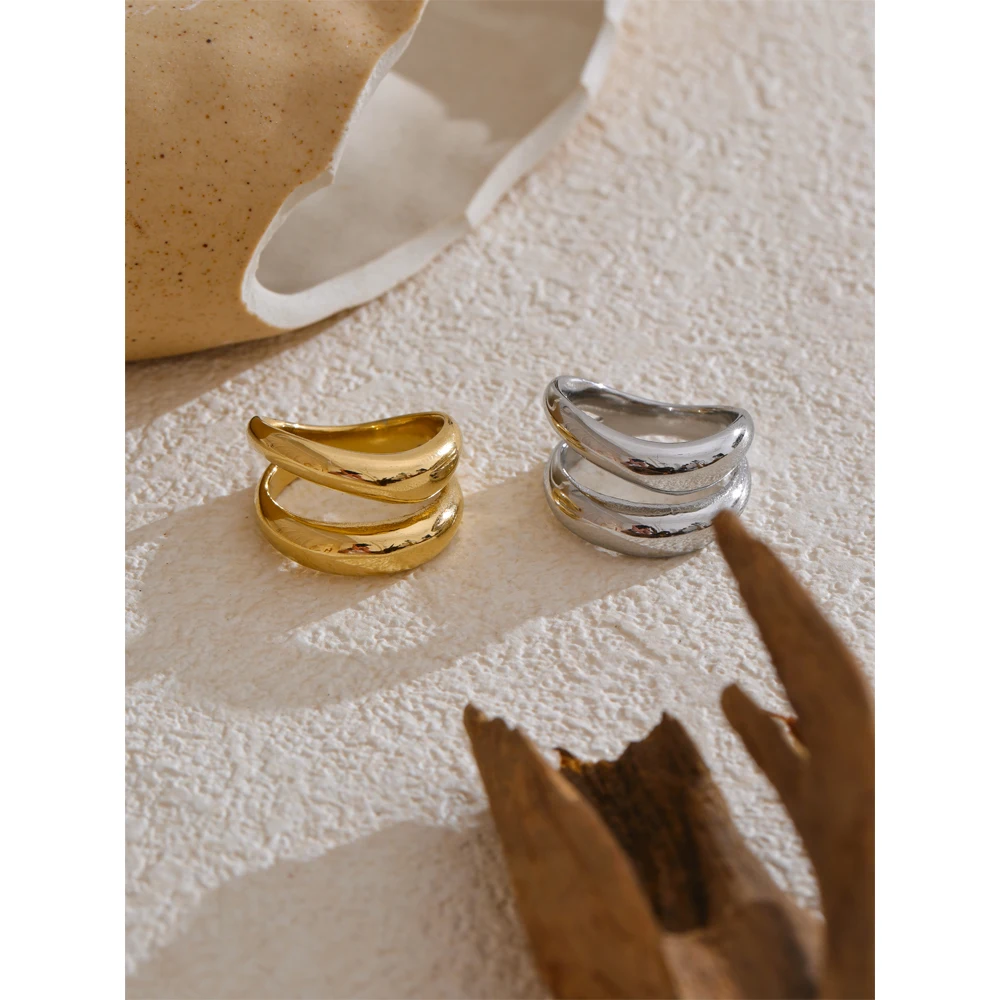 이햅업 6789 #   스테인레스 스틸 금속 더블 레이어 기하학적 캐스트 고품질 반지 방수 질감 패션 일일 보석