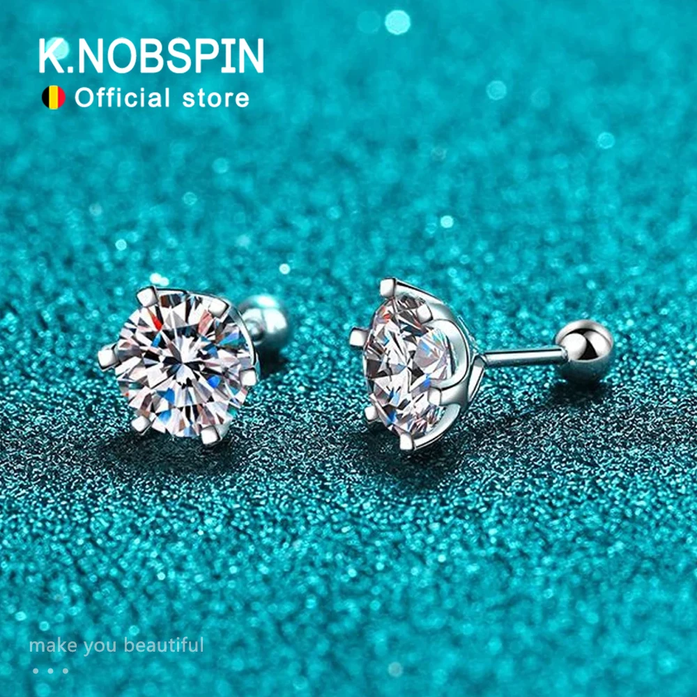 KNOBSPIN 여성용 모이사나이트 스터드 귀걸이, 18K 화이트 골드 도금 스털링 실버 D VVS1 라운드 컷 랩 다이아몬드 나사 이어 스터드 title=KNOBSPIN 여성용 모이사나이트 스터드 귀걸이, 18K 화이트 골드 도금 스털링 실버 D VVS1 라운드 컷 랩 다이아몬드 나사 이어 스터드