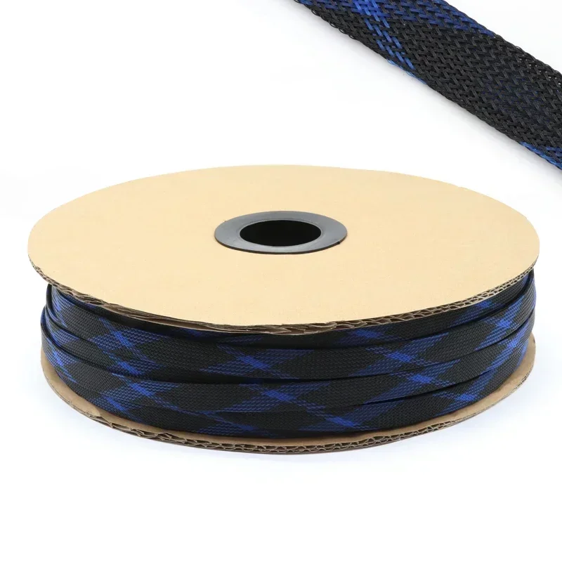 1/5/10M 검정색 + 파란색/빨간색/UV 녹색 + 노란색 꽉 고밀도 PET 땋은 슬리브 3 - 30mm 절연 라인 케이블 보호 확장 가능