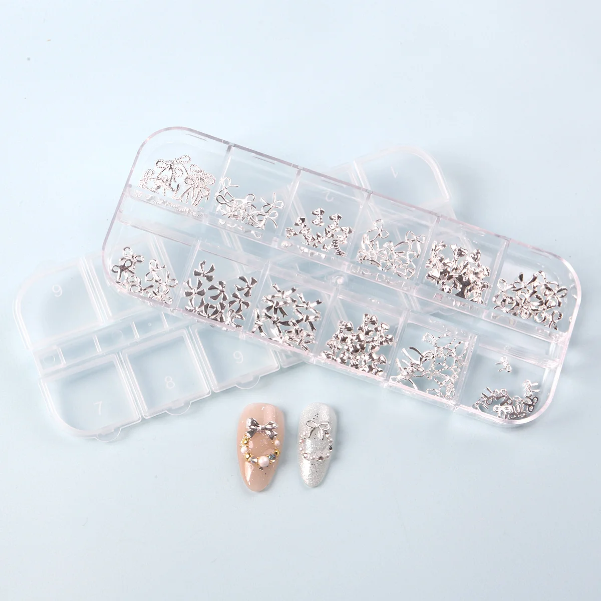 TSZS 일본 네일 파츠네일 리본파츠12 그리드 3D 실버 보우 쥬얼리 네일 아트 참 믹스 모양 Bowknot 네일 참 리본 네일 매니큐어 장식네일 리본파츠네일 미니 리본