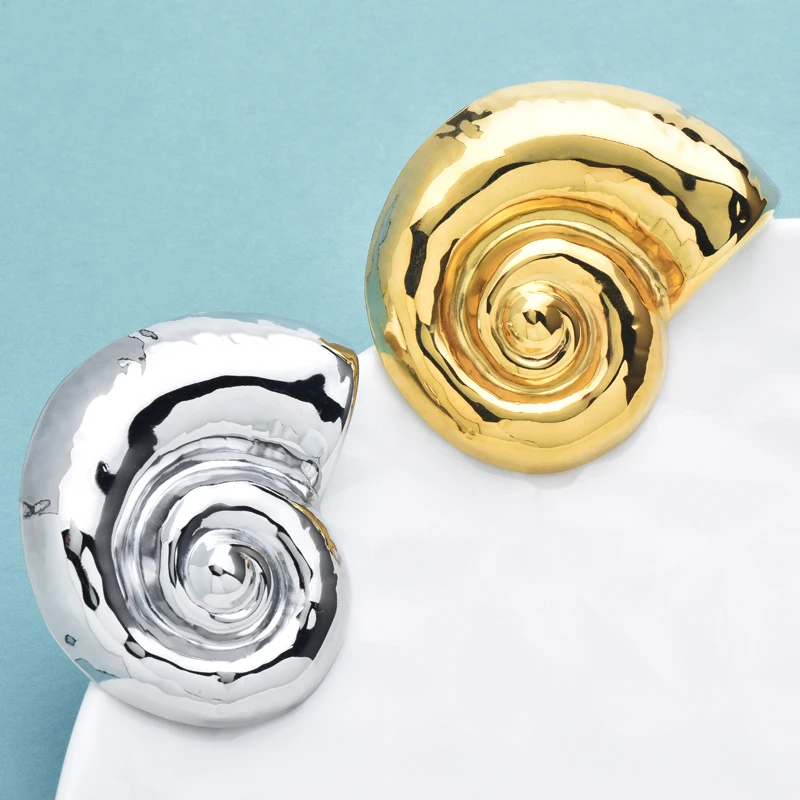 Wuli & baby 여성을위한 큰 스테인레스 스틸 쉘 디자인 브로치 남성 2 색 달팽이 껍질 뷰티 파티 사무실 브로치 핀 선물