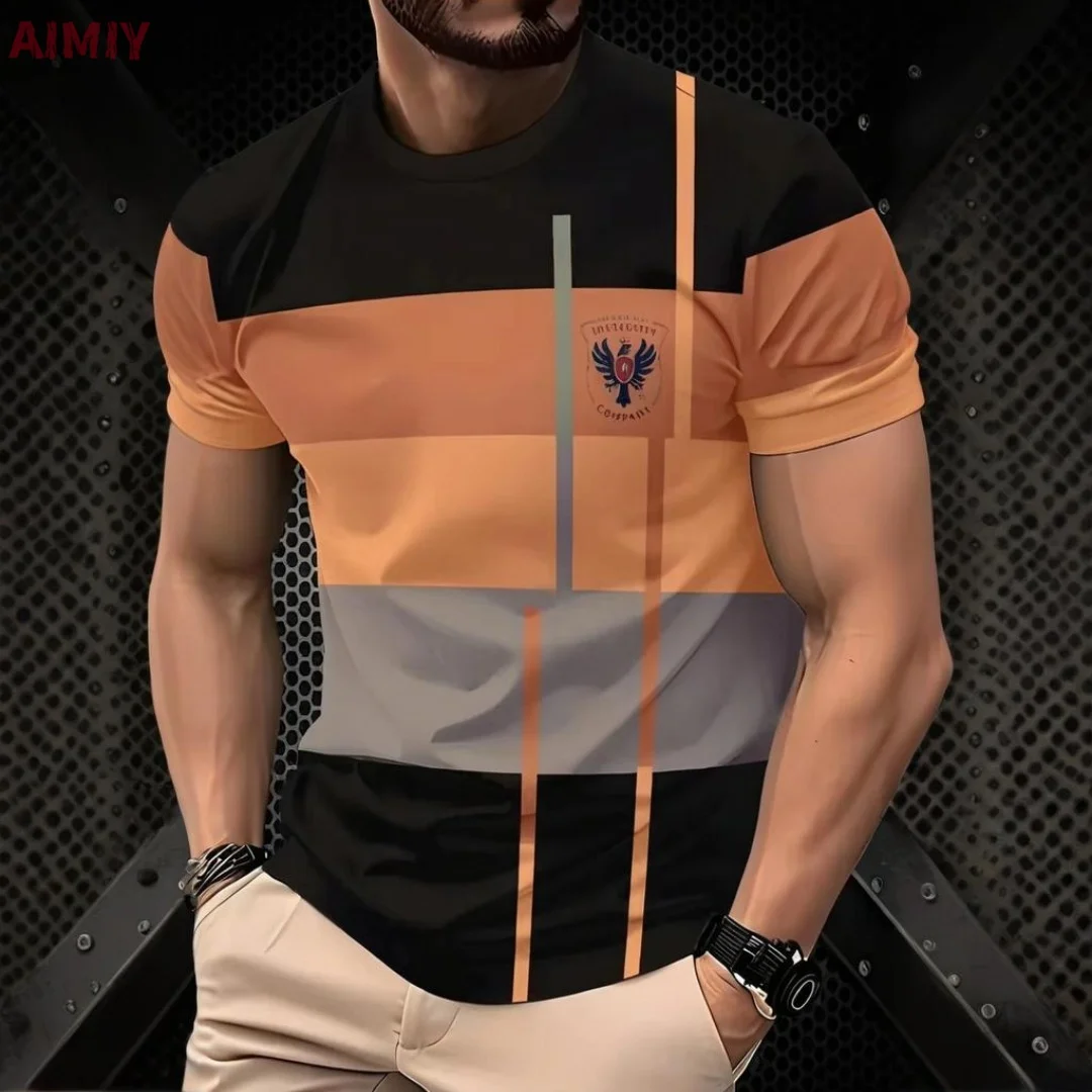 남성용 오버 사이즈 티셔츠 여름 야외 캐주얼 라운드 넥 반팔 탑 스트라이프 프린트 스타일 오버 사이즈 루즈 남성 의류