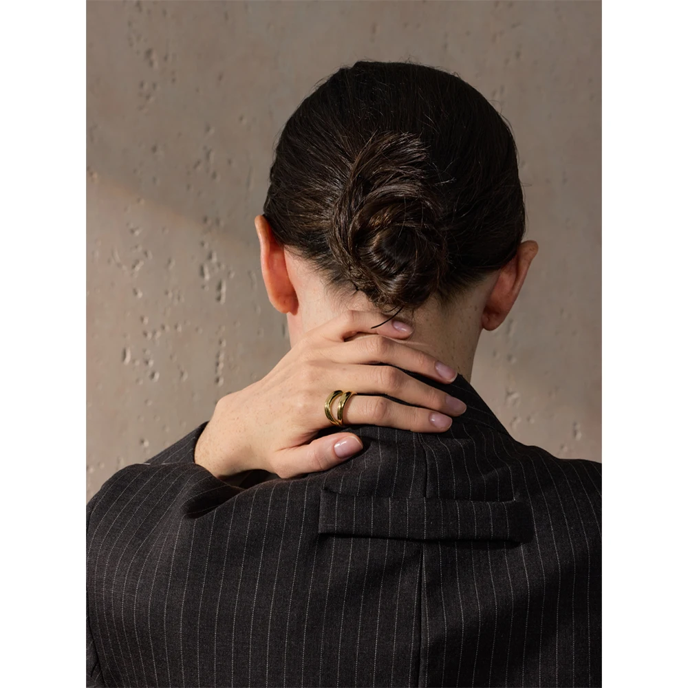 이햅업 6789 #   스테인레스 스틸 금속 더블 레이어 기하학적 캐스트 고품질 반지 방수 질감 패션 일일 보석