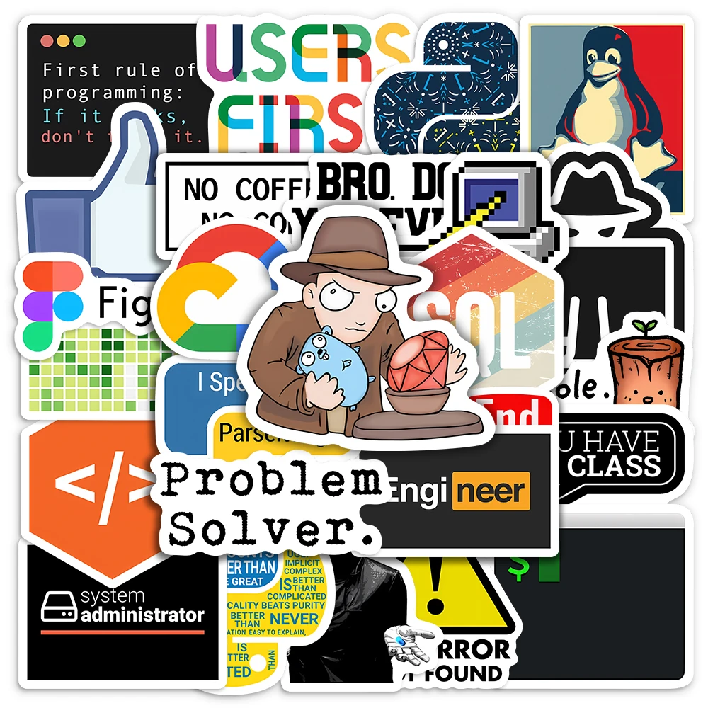 괴짜 개발자 스티커 프로그래밍 언어 응용 프로그램 로고 노트북 수하물 전화 장식용 방수 데칼