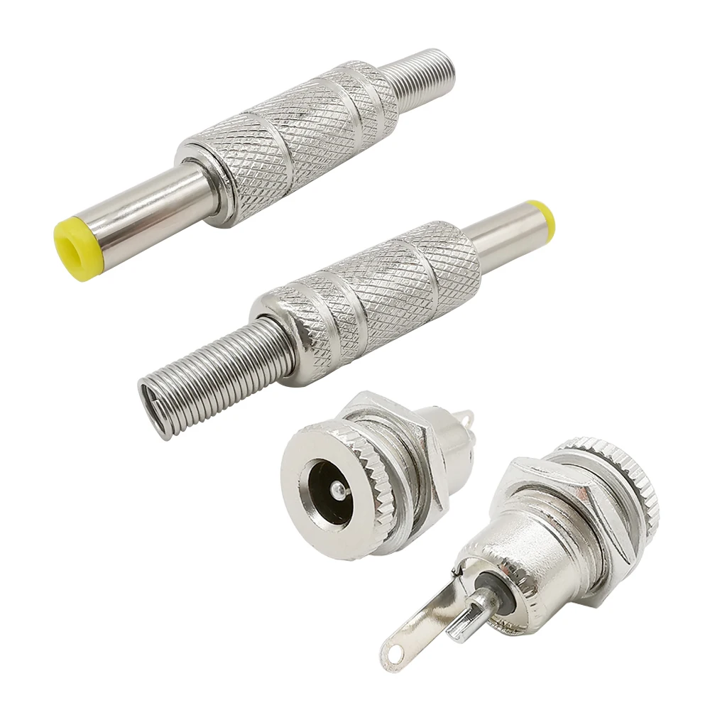 2/5/10Pcs 실버 메탈 5.5x2.1mm/5.5mm x 2.5mm DC 전원 남성 플러그 잭 커넥터 (스프링 옐로우 헤드 포함) 5.5*2.1/5.5*2.5mm DC099