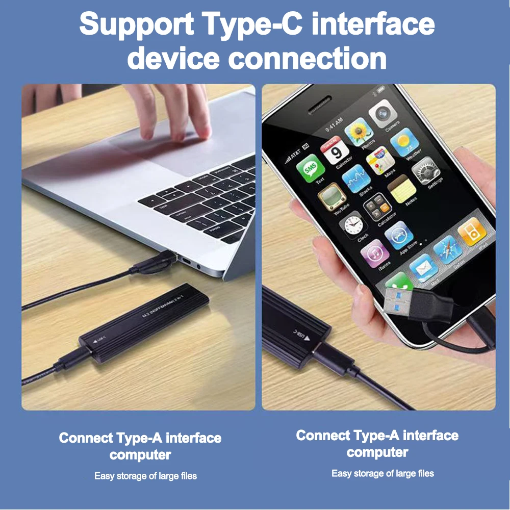 NVME M.2 솔리드 스테이트 드라이브 외부 인클로저 2230/2242/2260/2280 M.2-USB C 10Gbps SSD 알루미늄 케이스 유형 M/M+B 키용 A+C