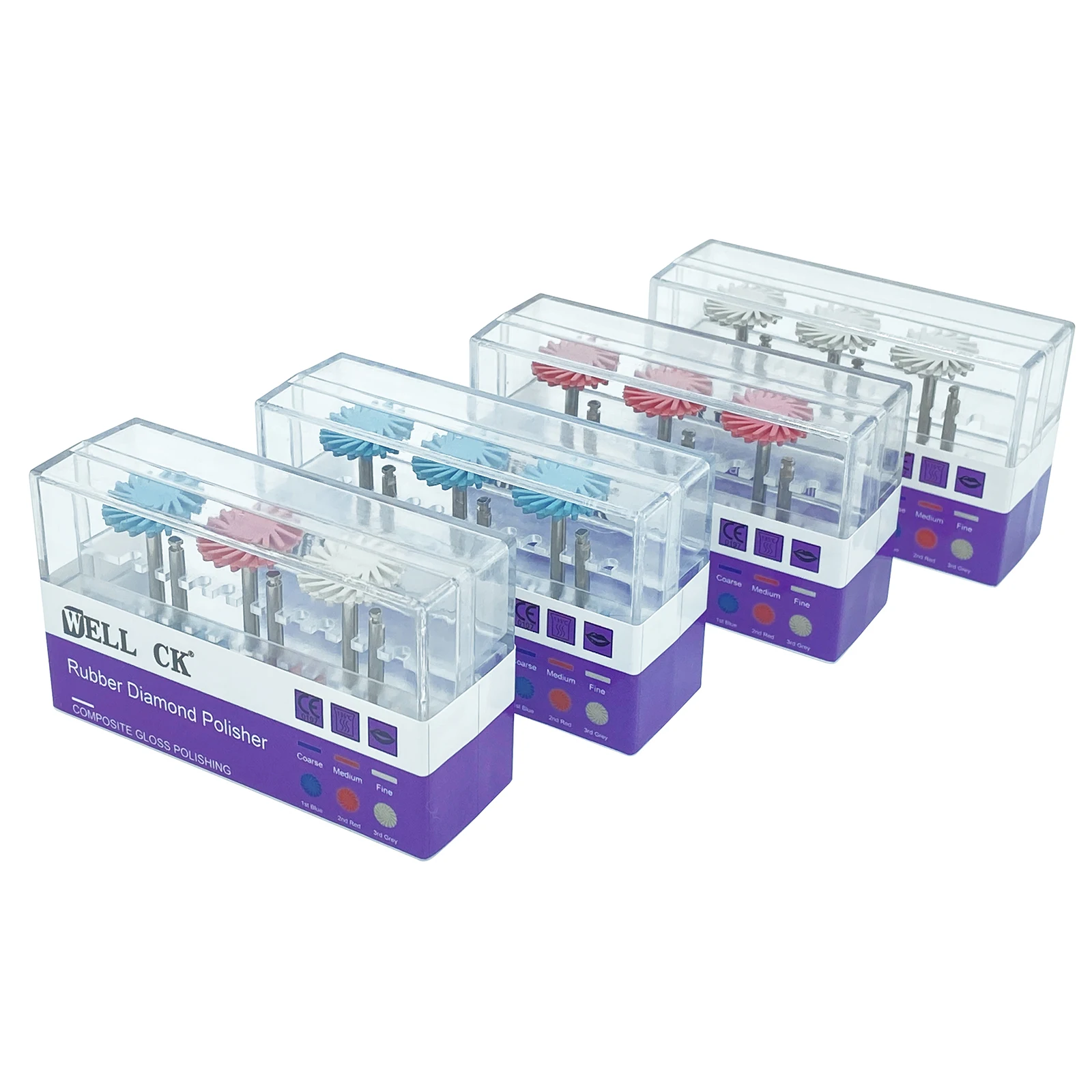 WellCK 6 개/대 치과 고무 폴리 셔 복합 수지 연마 다이아몬드 시스템 RA 디스크 키트 14mm 휠 나선형 플렉스 브러시 Burs