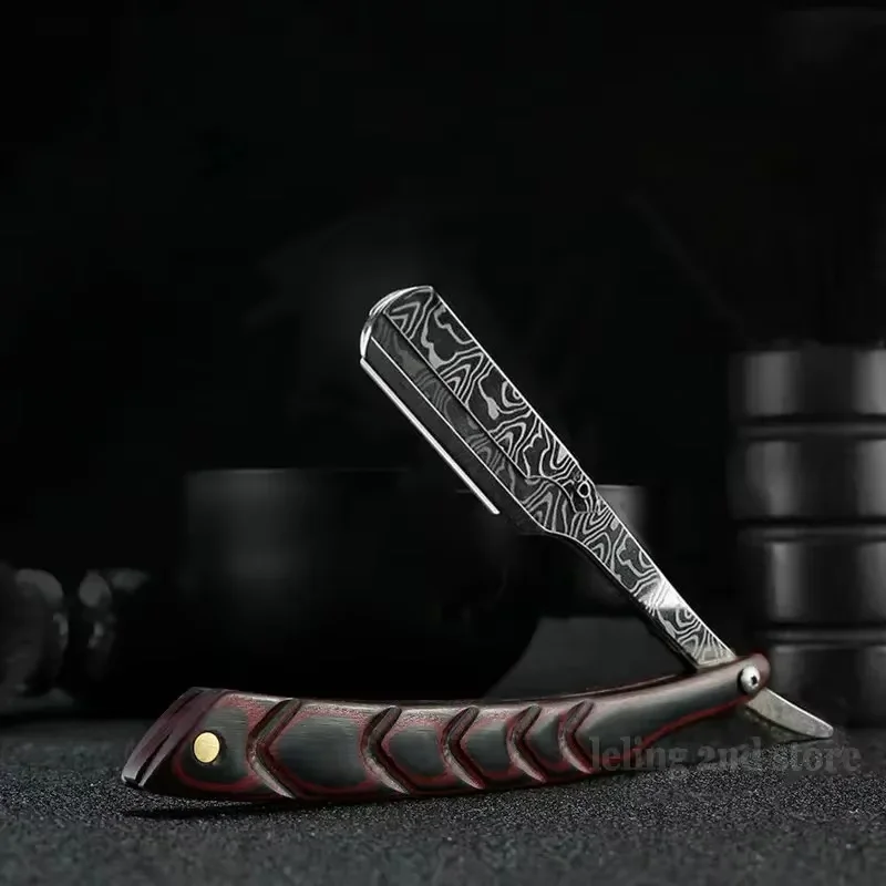 탠 우드 핸들 블레이드 면도기 전문 이발사 면도기 눈썹 면도기 남성용 교체 블레이드 면도기 남성용 선물