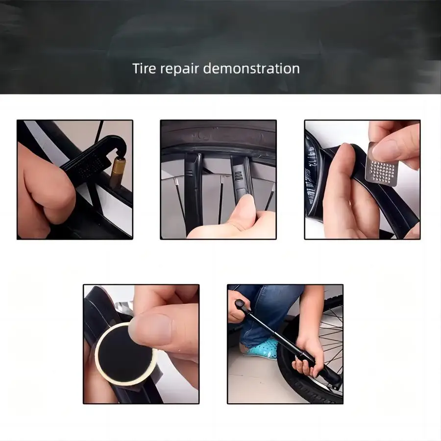 자전거 타이어 수리 키트-패치, 타이어 필름, 그라인딩 필름, 크로우바, 사이클링 타이어 패치 수리 키트, 다기능 도구