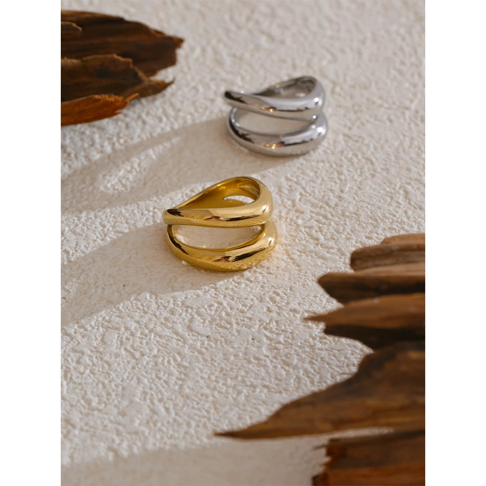 이햅업 6789 #   스테인레스 스틸 금속 더블 레이어 기하학적 캐스트 고품질 반지 방수 질감 패션 일일 보석