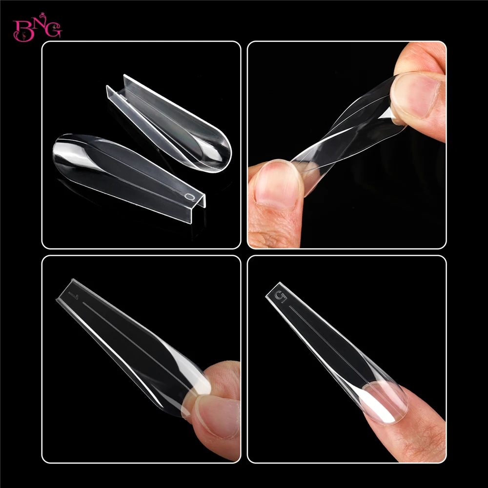 BNG 3D 곡선 스틸레토 네일 폴리 확장 젤 확장 XL XXL 아크릴 네일 몰드 재사용 가능한 풀 커버 몰드 용 듀얼 폼