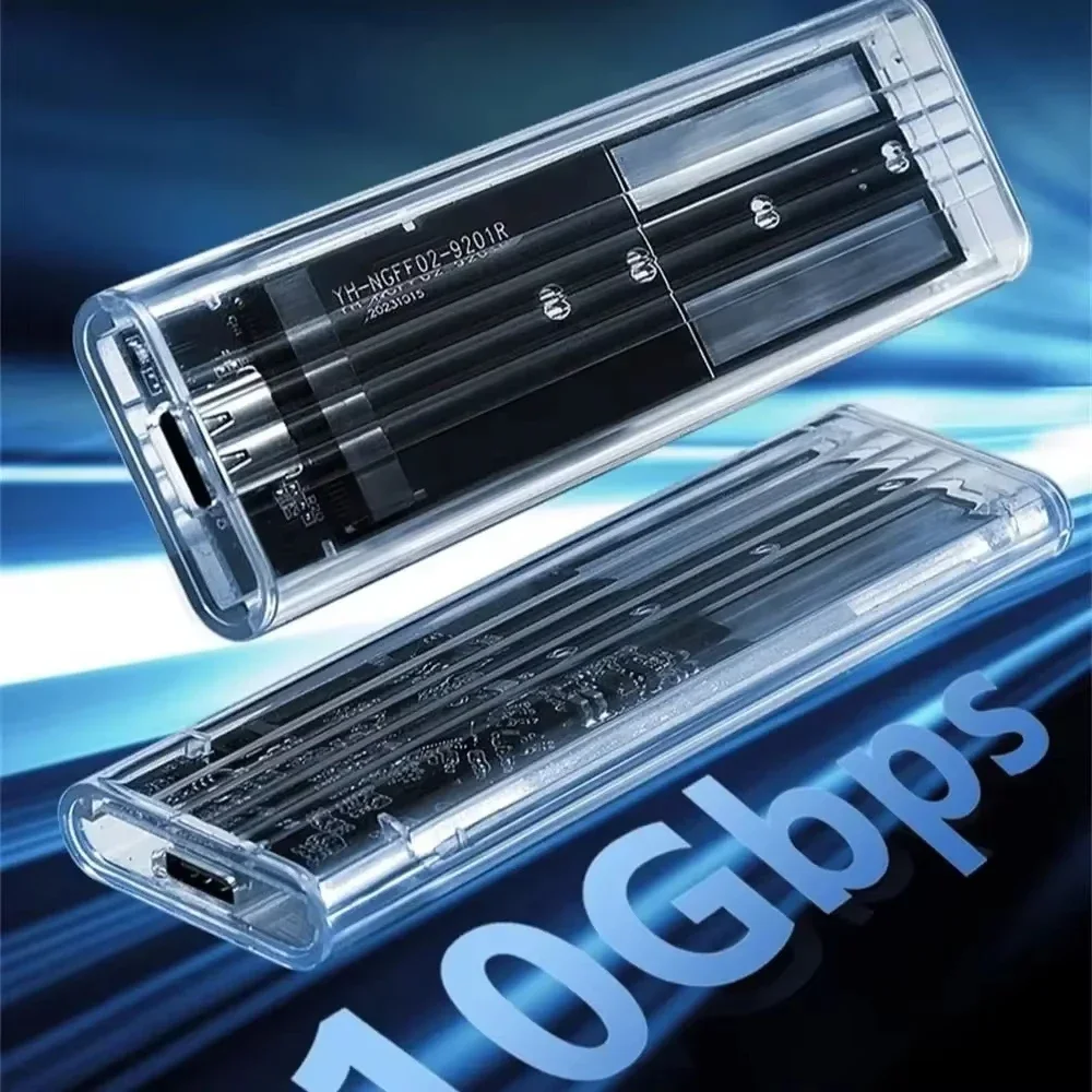 M.2 NVME PCIe NGFF SATA 듀얼 프로토콜 SSD 케이스 투명 USB 유형 C 10Gbps PCI-E M2 SSD 투명 외부 인클로저 하드 디스크 박스