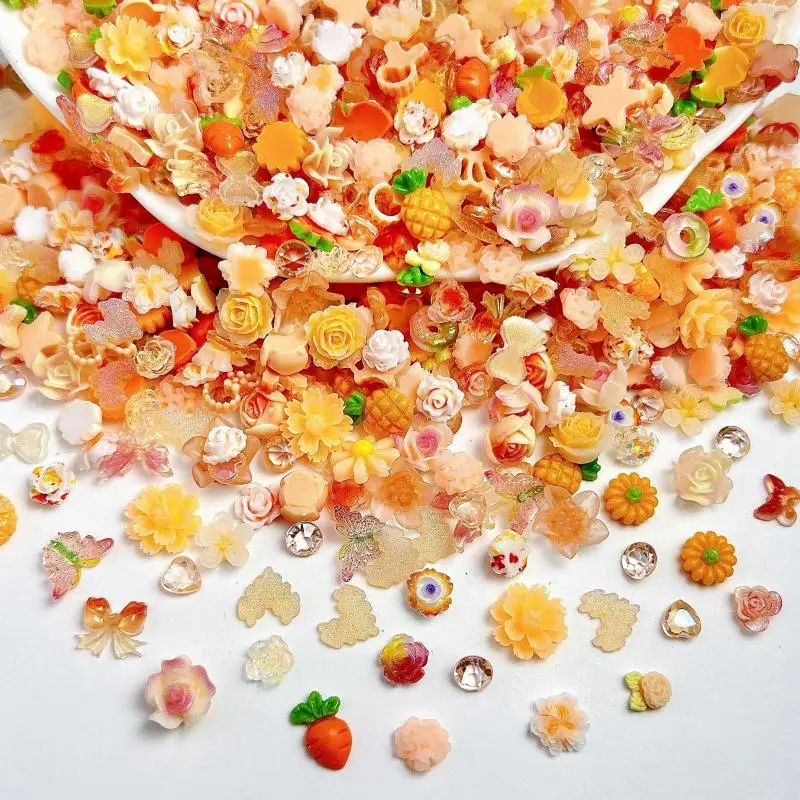혼합 귀여운 만화 네일 참, 3D 송진 꽃 활 과일 네일 아트 장식, 매니큐어 DIY 전화 케이스 액세서리, 100 개