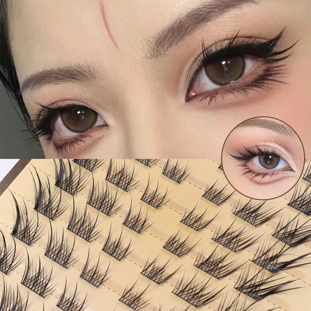 10 줄 클러스터 여우 눈 효과 인조 속눈썹, 푹신한 자연 두꺼운 세그먼트 번들, 재사용 가능한 DIY 속눈썹 익스텐션 메이크업 도구