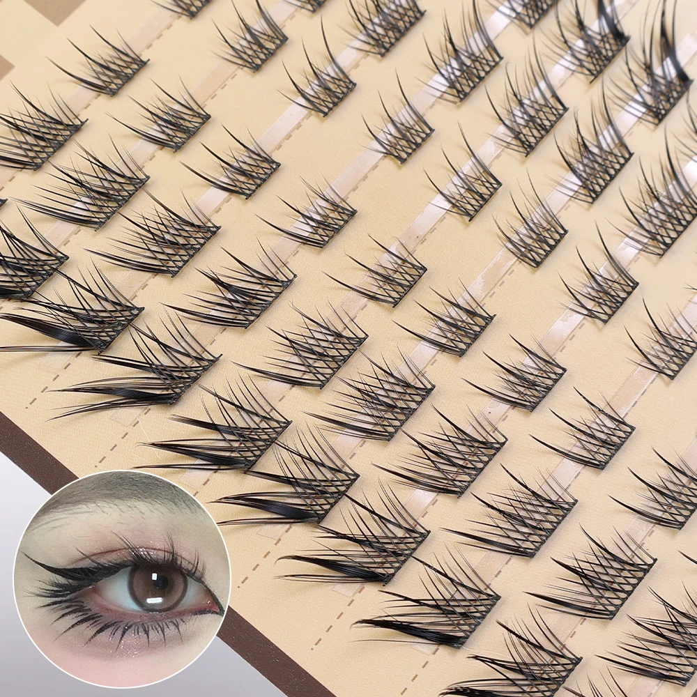 10 줄 클러스터 여우 눈 효과 인조 속눈썹, 푹신한 자연 두꺼운 세그먼트 번들, 재사용 가능한 DIY 속눈썹 익스텐션 메이크업 도구