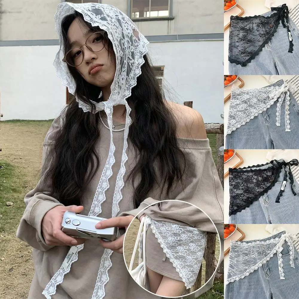 이중 용도 레이스 트림 헤어 스카프 이른 봄 엉덩이 커튼 작은 앞치마 a 라인 하프 스커트 패션 인 스타일 쌓인 짧은 스커트