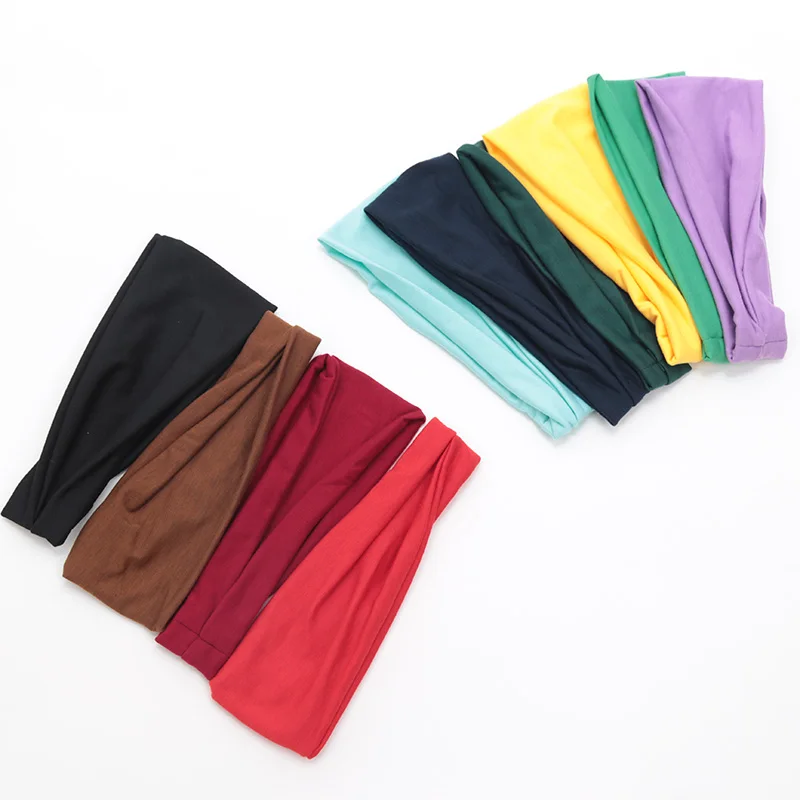 새로운 여성 솔리드 컬러 탄성 헤어 밴드 요가 머리띠 패션 터번 메이크업 헤어 후프 Vintag Knotted Headwrap 헤어 액세서리