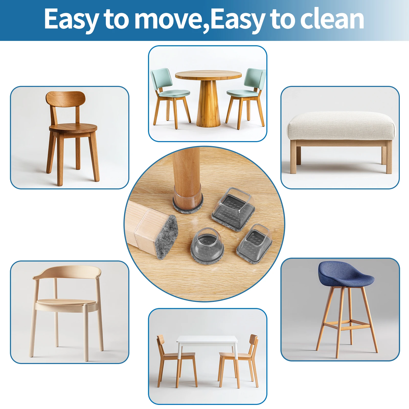 미끄럼 방지 실리콘 의자 다리 캡, 스크래치 방지, 원목 바닥 보호대, 방수 펠트 가구 발 패드, 16 개