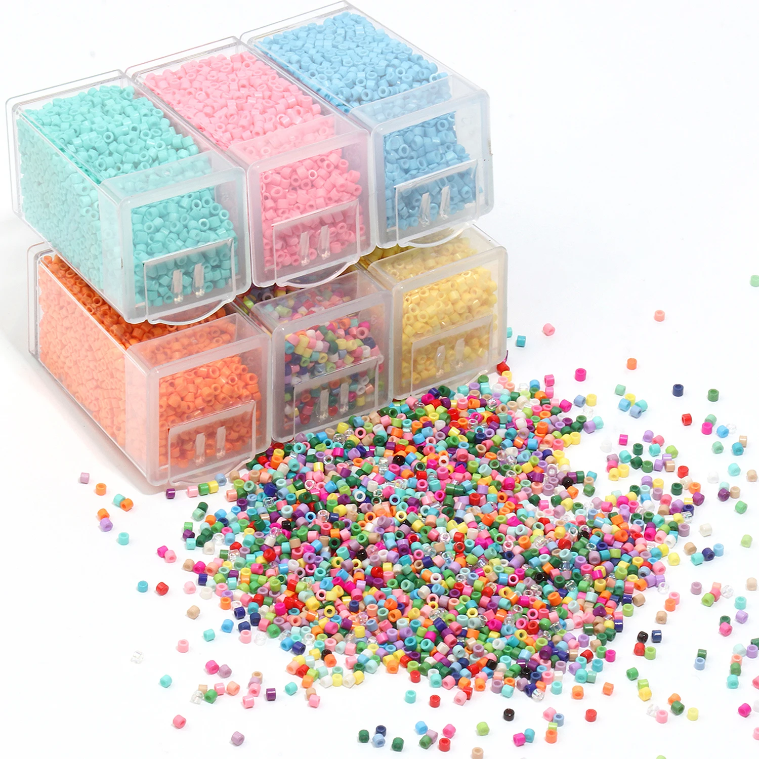 체코 유리 시드 비즈 튜브 모양 박스 비즈 액세서리, 쥬얼리 제작 DIY 팔찌 재료 공급 업체, 1 박스, 도매, 2mm