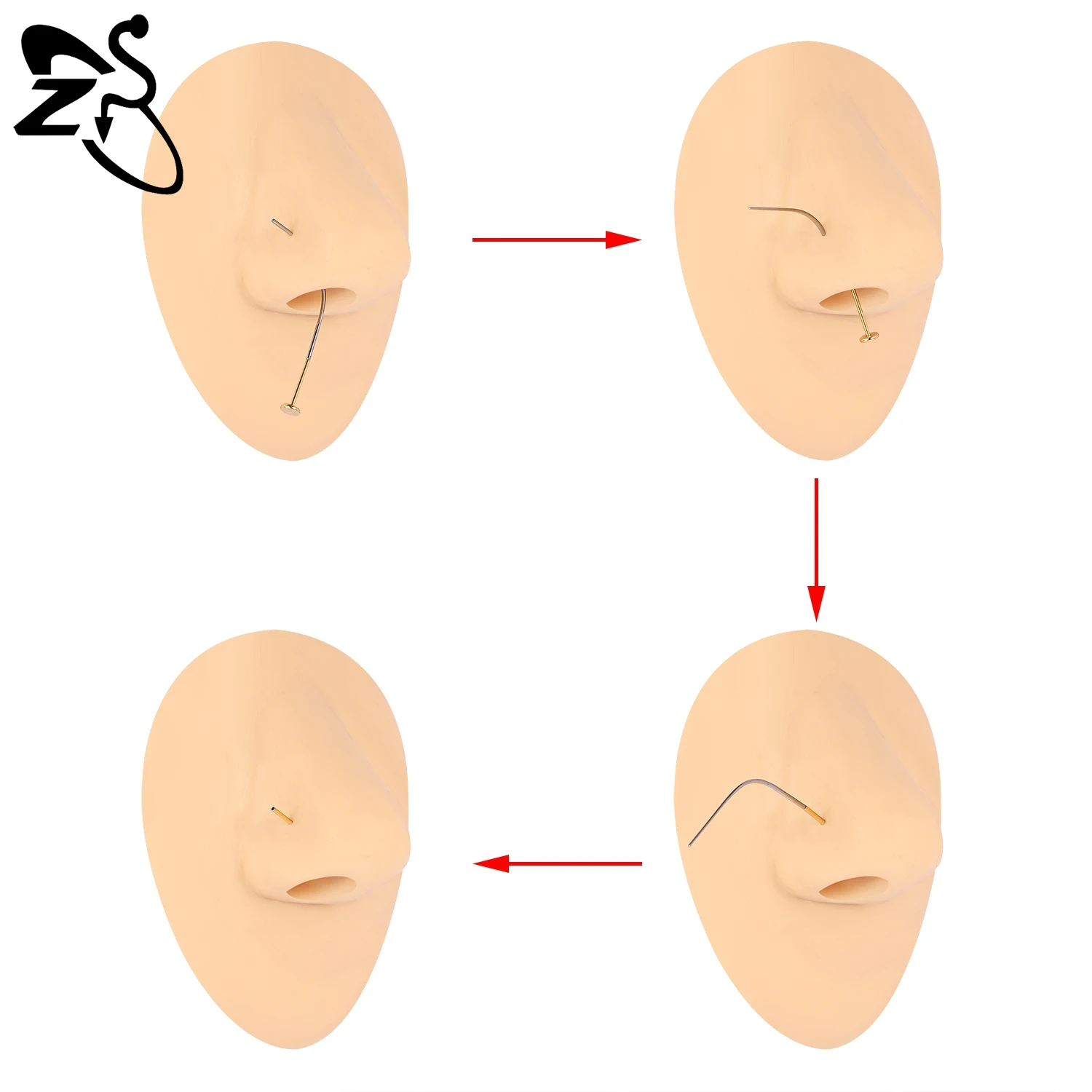 ZS 1 PC 직선 곡선 스테인레스 스틸 테이퍼 도구 귀/코/배꼽 피어싱 도구 용 보조 키트의 나사없는 삽입 나사