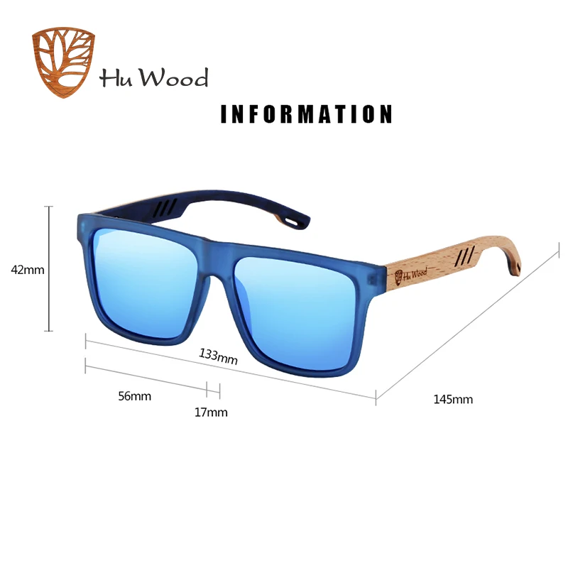 HU WOOD 남성용 새로운 고품질 사각형 선글라스 Polarized UV400 패션 선글라스 미러 스포츠 선글라스 운전 oculos