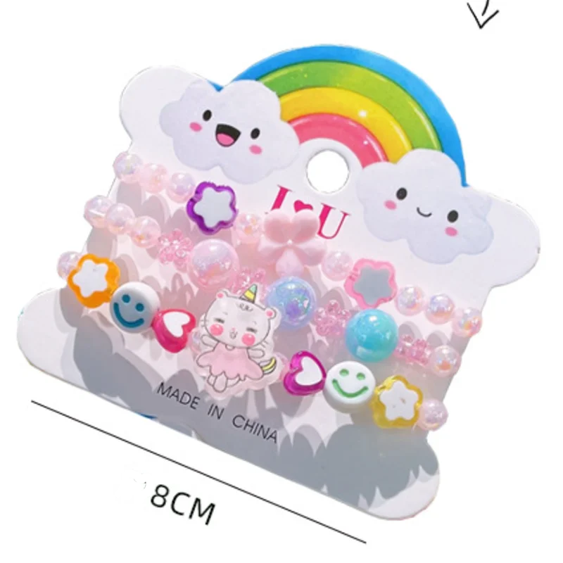 3Pcs Qute 다채로운 수지 팔찌 어린 소녀 팔찌 키트 어린이 패션 매력 팔찌 키즈 쥬얼리 파티 액세서리