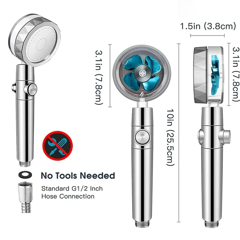 360도 회전 터보 팬 샤워 헤드 고압 물 절약 스프레이 조절 샤워 헤드 필터 욕실 액세서리