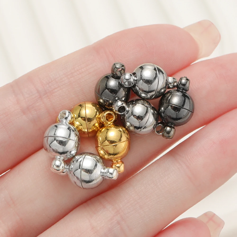 10 짝/몫 6/8/10mm 라운드 마그네틱 커넥터 Clasps 자석 매력 DIY 쥬얼리에 대 한 엔드 캡 커플 팔찌 목걸이 만들기