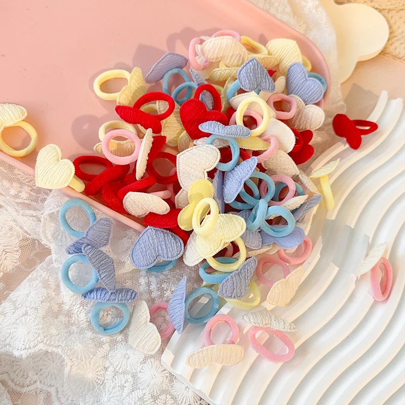 10pcs 소녀 크라운 나비 어린이 Hairbands 해를 끼치 지 않는 머리 만화 수건 밧줄 포니 테일 홀더 어린이 미니 고무 밴드 모자를 쓰고 있죠