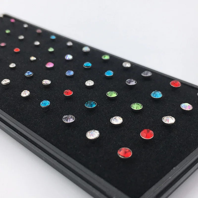 여성용 L자형 라인석 크리스탈 스테인레스 스틸 코 피어싱, 귀 뼈, 저자극성 바디 쥬얼리 피어싱, 패션 60 개