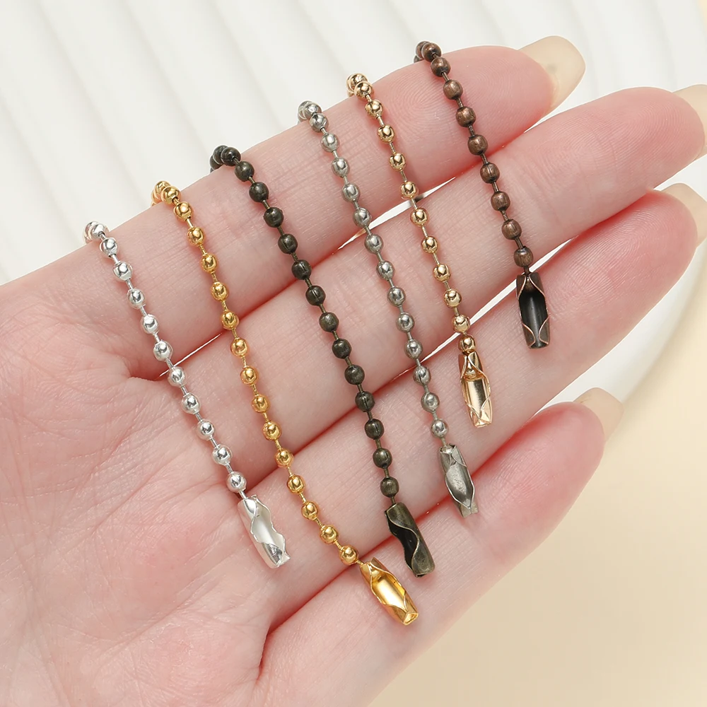 50 개/몫 라운드 볼 비드 체인은 키 체인에 적합 12cm 길이 개 태그 DIY 펜던트 쥬얼리 찾기에 대 한 커넥터와 대량 체인