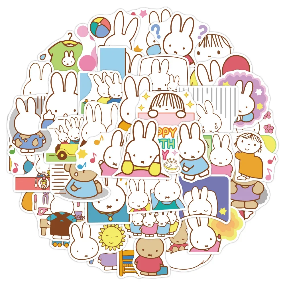 50PCS Kawaii Miffy 스티커 귀여운 만화 토끼 소녀 포켓 장식 스티커 전화 케이스 Ipad 노트북 방수 스티커 장난감