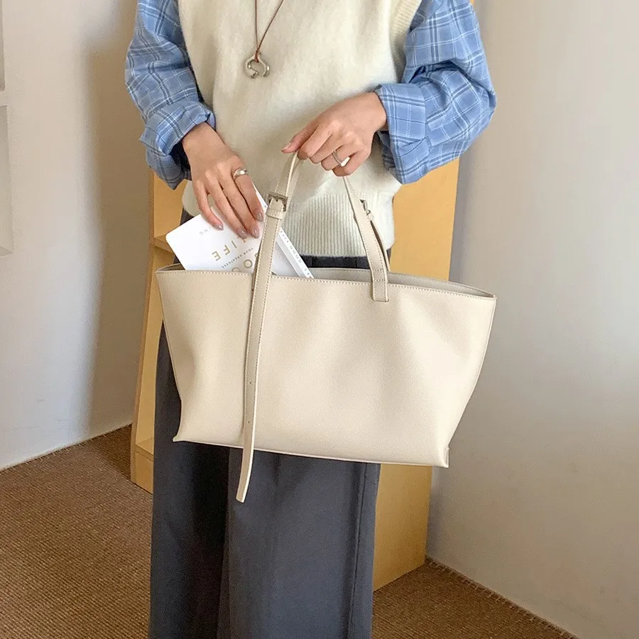 여성을위한 캐주얼 소프트 토트 여성 가방 PU 가죽 어깨 가방 2025 새로운 고품질 핸드백과 지갑 대형 구매자 지갑