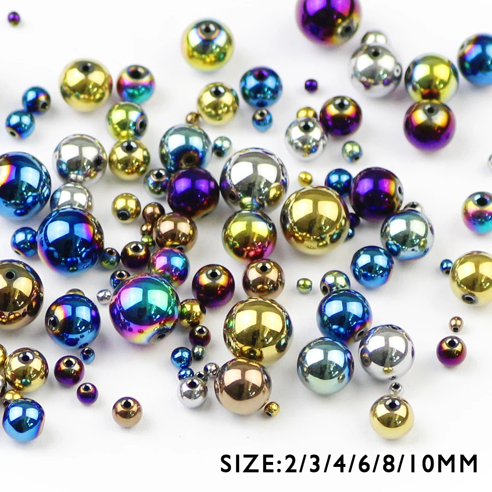 HGKLBB 라운드 적철광 비즈 천연석 2/3/4/6/8/10mm 골드 컬러 도금 루즈 비즈 쥬얼리 팔찌 DIY 액세서리 만들기