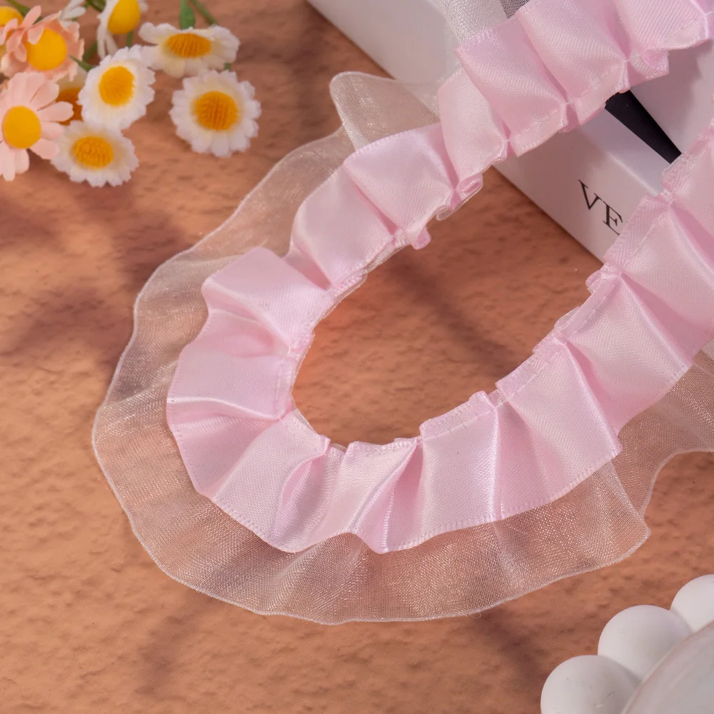 2 미터 핑크 레이스 리본 트림 파티 드레스 장식 패브릭 DIY 의류 봉제 용품 의류 칼라 커프 바느질 공예