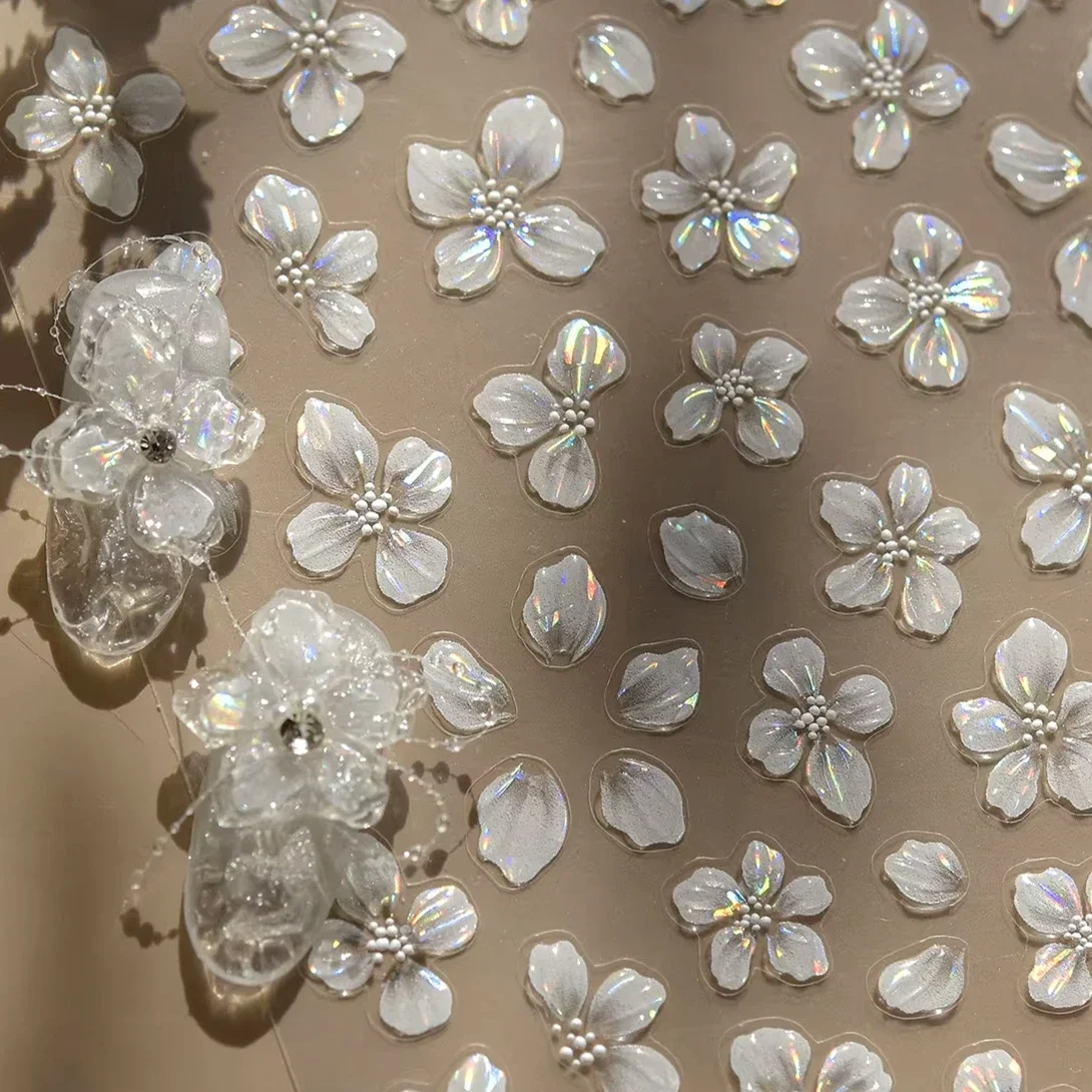 힙스터 순백색 꽃 장미 용수철 백합 작약 동백 데이지 젤리 벚꽃 목련 네일 아트 스티커, 매니큐어 데칼