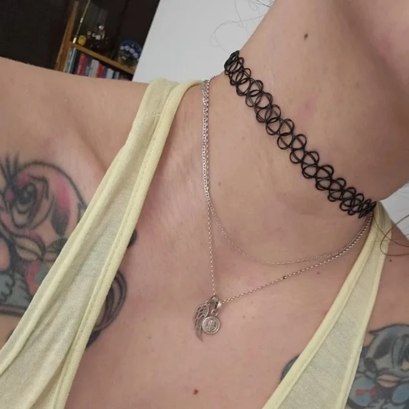 12pcs 여성을위한 뜨거운 판매 빈티지 Chokers 목걸이 스트레치 문신 목걸이 탄성 Chocker 간단한 유행 소녀 짧은 펜던트