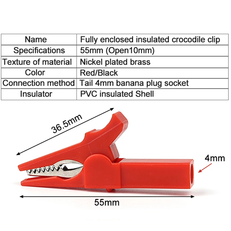 4 개/대 55mm 악어 클립 바나나 플러그 테스트 프로브 (4mm 바나나 플러그 케이블 클립 포함) 전기 테스트 액세서리