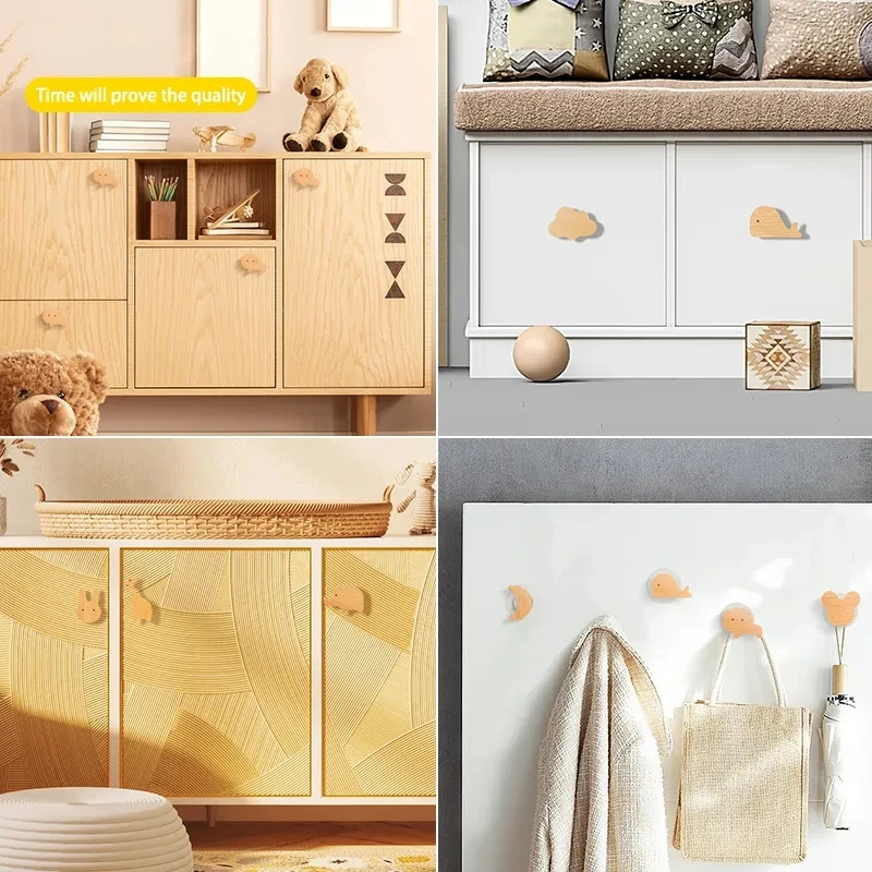 1pcs 동물 나무 후크 귀여운 방 장식 후크 벽 키 체인 코트 후크 홈 도어 나무 걸이 걸이 주방 액세서리 가제트