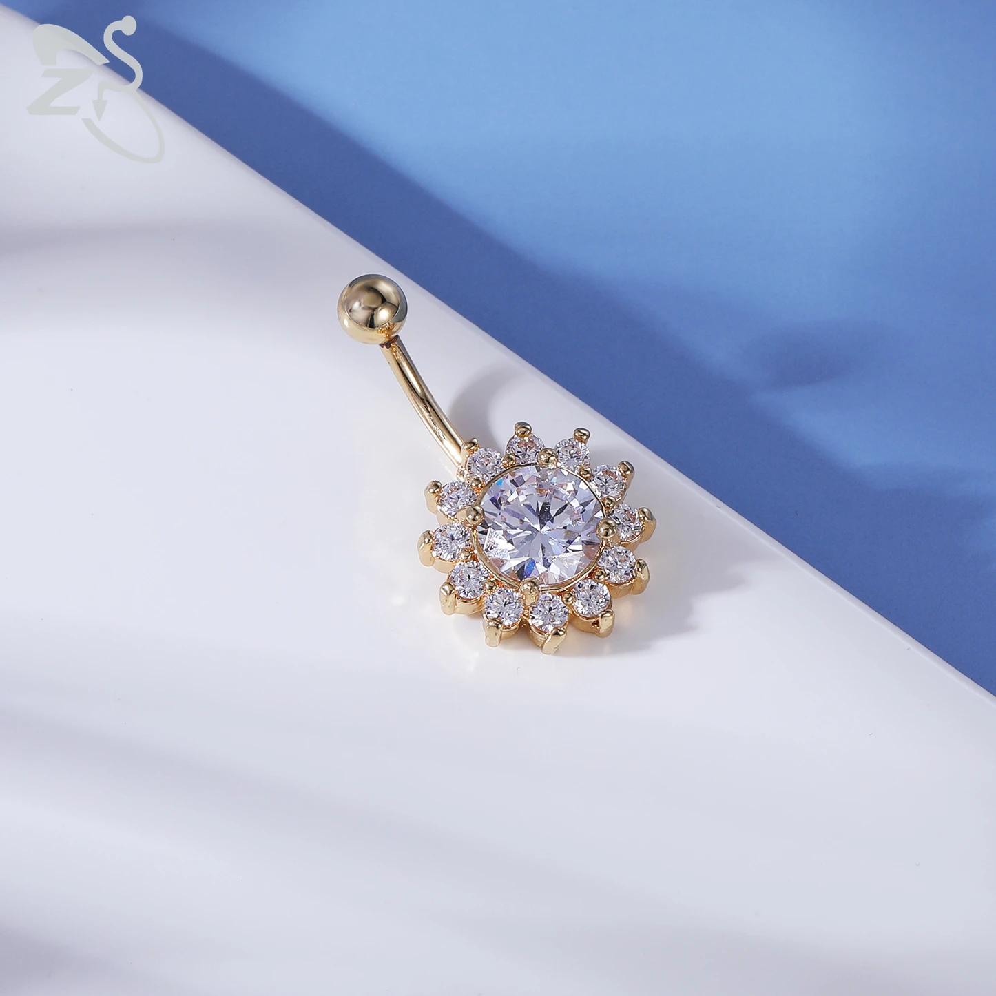 ZS 1 조각 골드 컬러 스테인레스 스틸 배꼽 반지 플라워 하트 CZ 크리스탈 배꼽 배꼽 반지 나비 배꼽 피어싱 14G