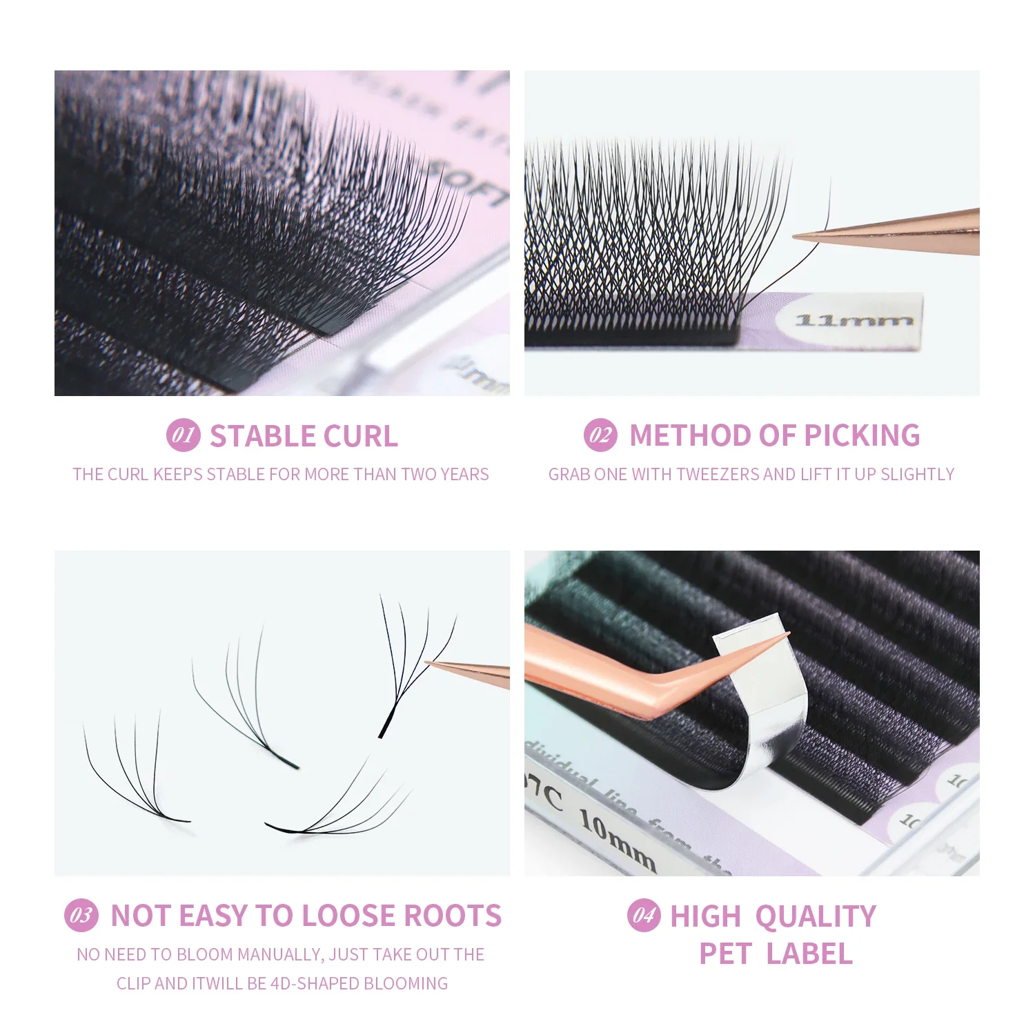 ANNAFRIS 4D-W 모양의 속눈썹 연장 미리 제작된 팬 W 볼륨 속눈썹