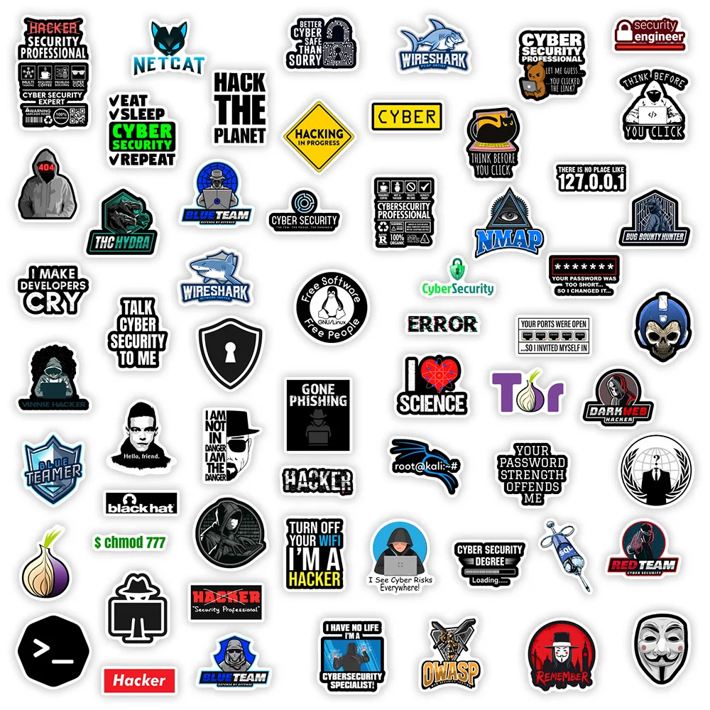 사이버 보안 해커 네트워크 보안 스티커 DIY 선물 데칼 노트북 전화 스크랩북 수하물 장식 병 방수