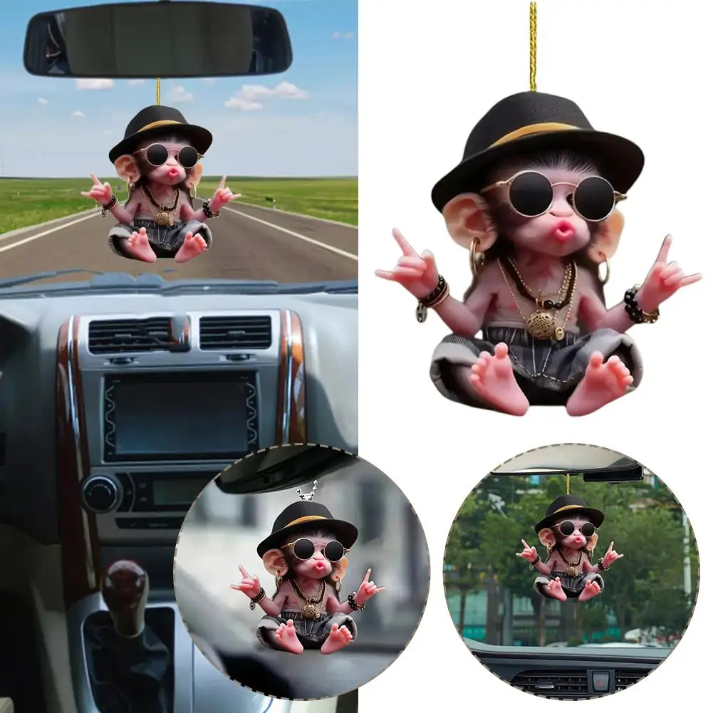 자동차 만화 크리스마스 트리 아크릴 몽키 펜던트, 맞춤형 장식 펜던트, 크리스마스 몽키 펜던트, 아크릴 장식, 신상