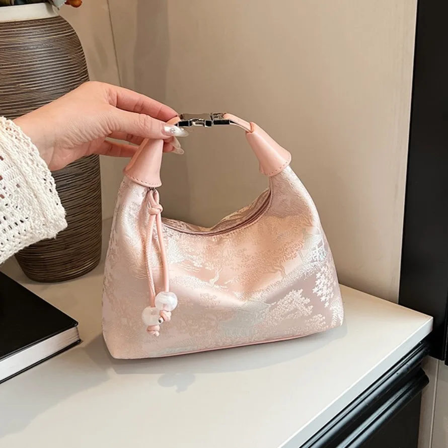 자수 중국 스타일 핸드백 지퍼 캔버스 완두콩 지갑, 조절 가능한 럭셔리 치파오 가방 작업, 4 색