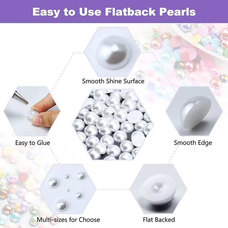 20-1000PCS 하프 플랫 백 모조 진주 비즈 화이트/베이지 라운드 느슨한 진주 구슬 DIY 공예 보석 Scrapbooking 2/4/8-16mm