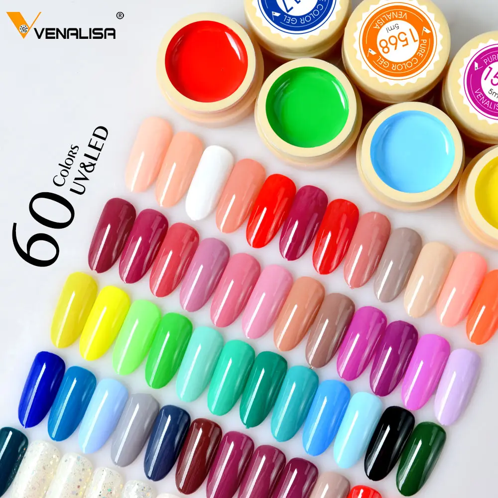 VENALISA 네일 젤 폴란드어 UV LED 페인팅 젤 네일 광택 UV 젤 래커 단색 아트 디자인 5ml 60 색상