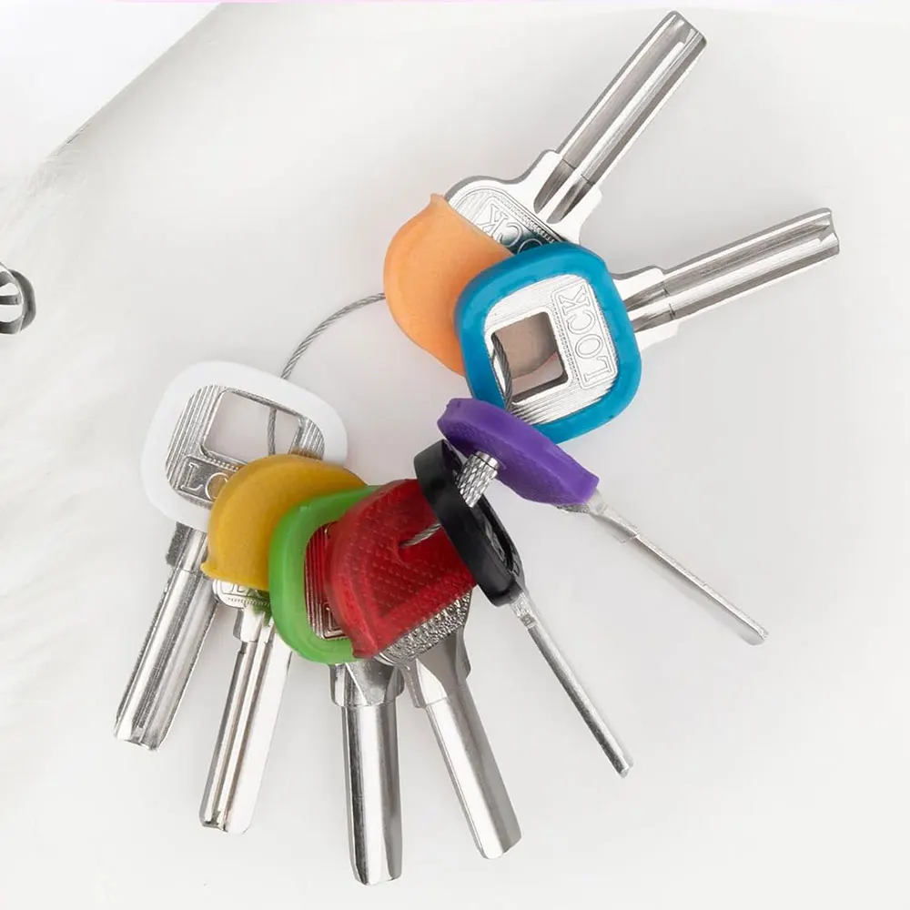 10-32 개/몫 모듬 색상 부드러운 PVC 다채로운 키 상단 커버 헤드/캡/태그/ID 마커 혼합 토퍼 열쇠 고리 액세서리