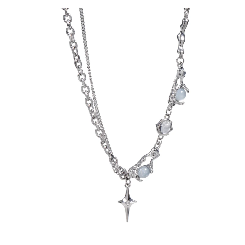 여성을위한 Kpop 패션 반짝 이는 스타 목걸이 Y2K 크리스탈 지르콘 크로스 펜던트 목걸이 소녀 골동품 실버 컬러 쇄골 체인